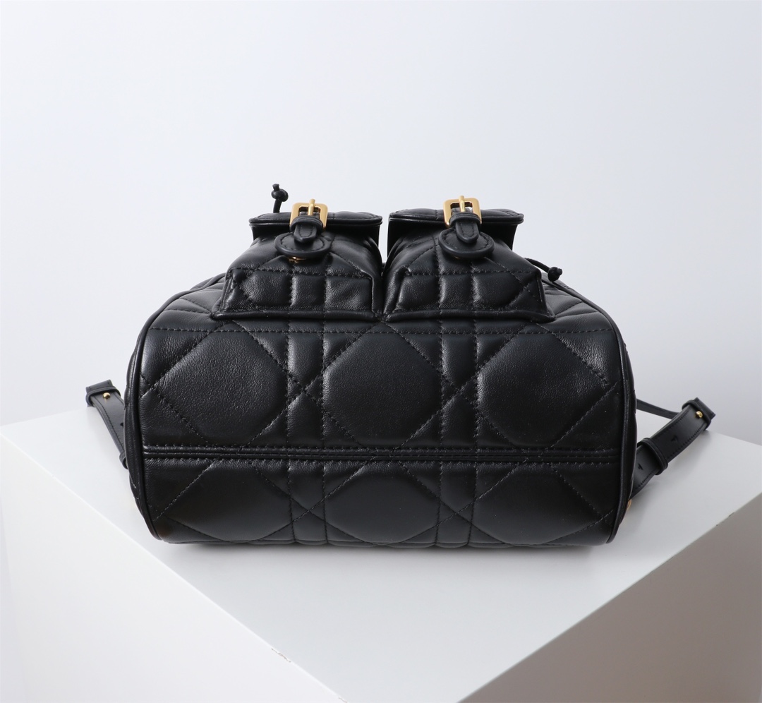 Medium Dior Caro Backpack Black Macrocannage Lambskin